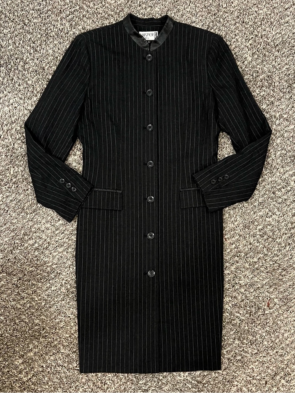 Vintage Kasper black pinstripe suit dress 1990’s academia corporate gothic